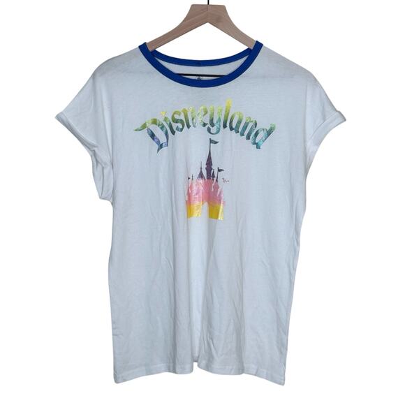Disneyland Womans Size Large White Blue Crew Neck Short Sleeve T Shirt - Picture 1 of 9